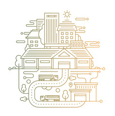 Cityscape and city life - line design composition with color gradient
