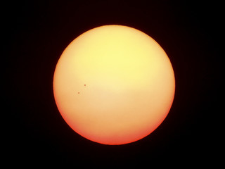 BANGKOK THAILAND, March 21,2016 : The Sun seen from planet Earth, with sunspots visible as dark spots compared to surrounding regions (Real photo with my camera no NASA images used)