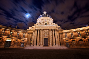 Night scene of French institute, famous cupola in Paris