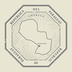 Stamp with the name and map of Paraguay