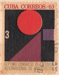 Geometric shapes triangle,square and circle.International Architectural Congress,postage stamp Cuba 1963