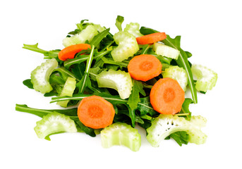 Arugula, Carrot, Olive and Celery Isolated on White Background