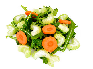 Arugula, Carrot, Olive and Celery Isolated on White Background