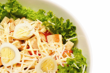 Fresh salad with chicken breast, cheese and eggs