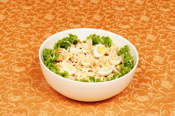 Fresh salad with chicken breast, cheese and eggs