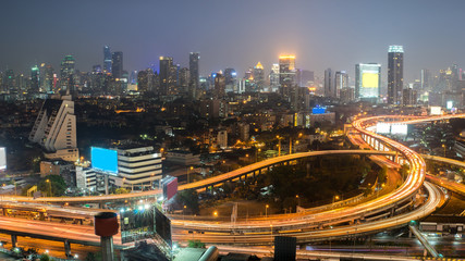 Cityscape of Bangkok city at night , Thailand.
