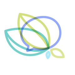 Speech bubble with green leaf line logo.
