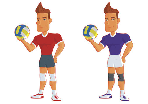 young cartoon volleyball players. vector isolated character.