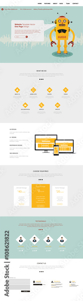 Aufkleber one page website design template. vector design with vintage robot.