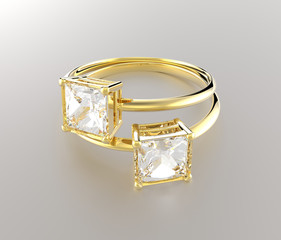 Golden wedding rings with diamonds.. 3D rendering