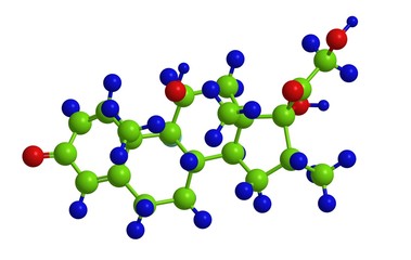 Molecular structure of steroid Dexamethasone, 3D rendering