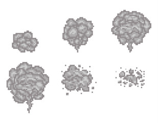 Pixel art smoke animation vector frames for game design