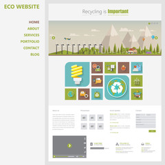 Flat Eco website template with flat eco landscape illustration 