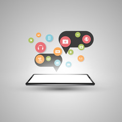 smartphone with cloud of application icons. Vector illustration