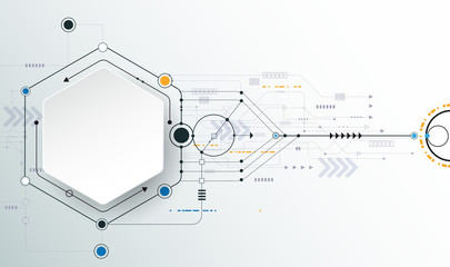 Vector circuit board,Paper polygonal on light gray color background. 3D paper Hexagon label with space for content, business, network, web design. Communication social media technology concept