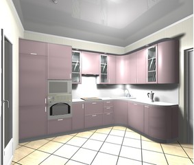 3D render interior design  pink kitchen - 108625457