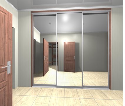 wardrobe with mirrored sliding doors  3D render