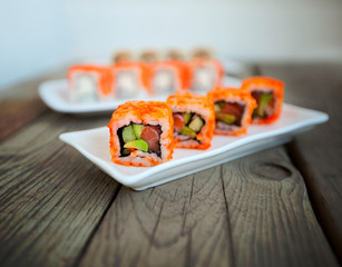 sushi with chopsticks