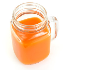 Healthy food: pumpkin juice, apple, orange, multifruit.