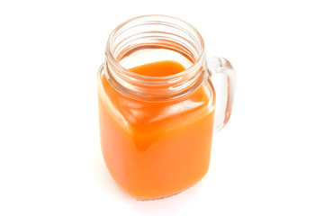 Healthy food: pumpkin juice, apple, orange, multifruit.