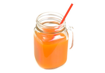 Healthy food: pumpkin juice, apple, orange, multifruit.