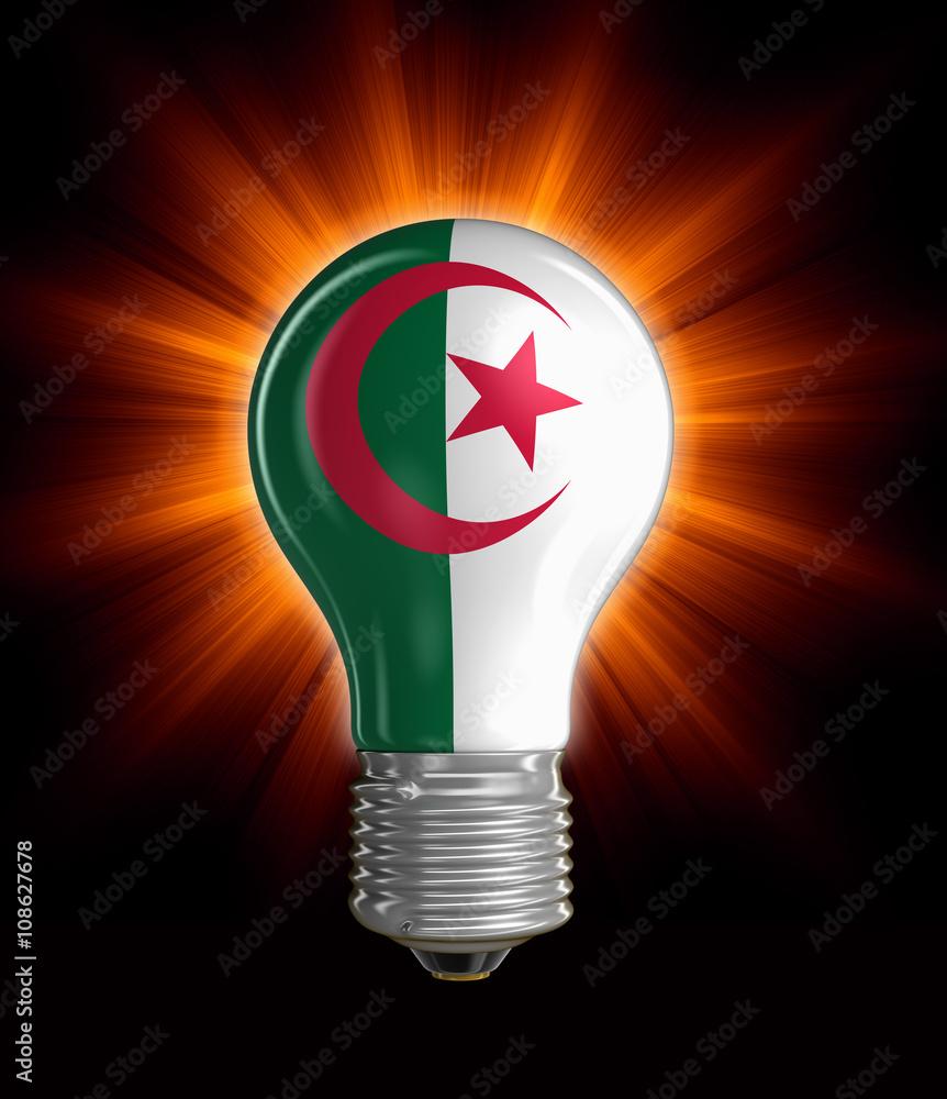 Poster light bulb with algerian flag. image with clipping path