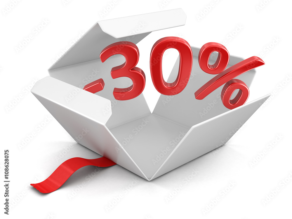 Poster open package with -30%. image with clipping path