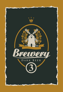 labels for beer and the brewery with a mill