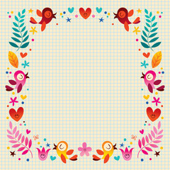 nature frame with birds hearts and flowers
