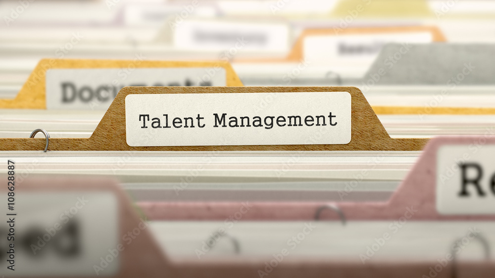 Poster talent management on business folder in multicolor card index. closeup view. blurred image. 3d rende