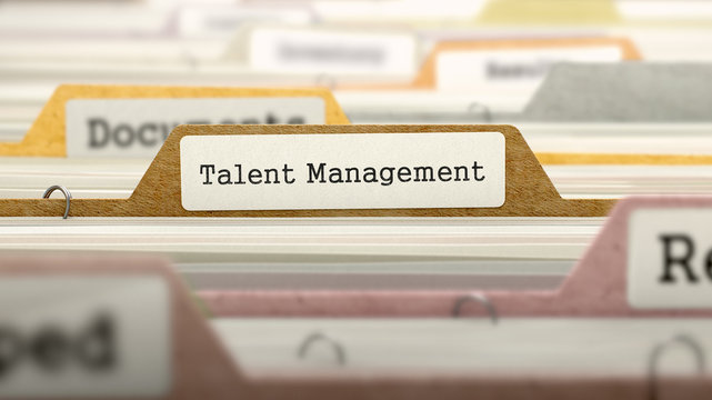 Talent Management on Business Folder in Multicolor Card Index. Closeup View. Blurred Image. 3D Render.