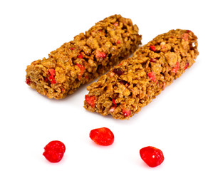 Muesli bars with sunflower seeds, nuts and dried cherries