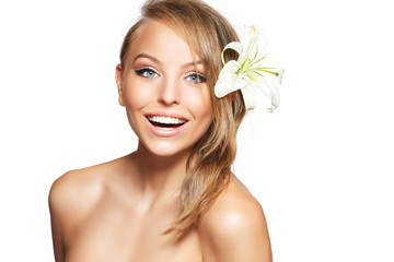 Fototapeta premium Beautiful girl with flower