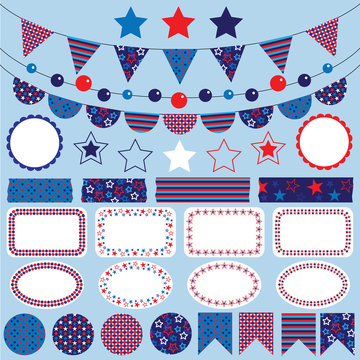 red white blue bunting clipart