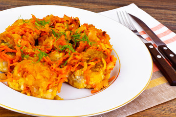 Fish in Greek with Onion and Carrot