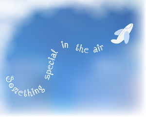 White plane on blue sky background