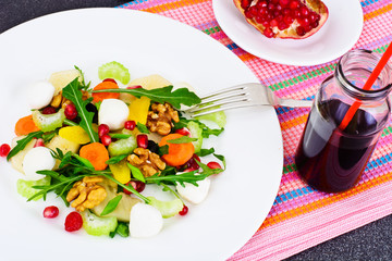 Dietary Delicious Salad on White Plate of Arugula, Par, Walnut a