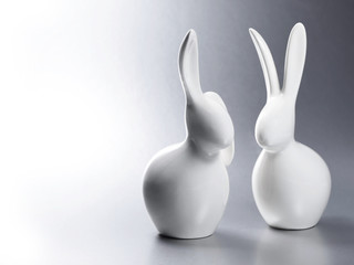 Two decorative porcelain rabbits, Easter decoration