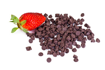 Tasty Sweet Strawberry with Chocolate Drops Isolated on White Ba