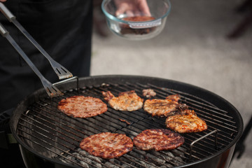 Putting burgers in a bowl