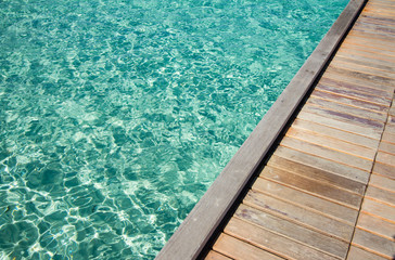 wood deck in front of sea landscape. ready for product display. textured image