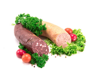 Frische Blut-und Leberwurst, schön dekoriert