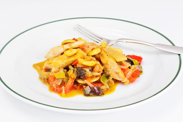 Chicken with Cashew Nuts, Vegetables and Soy Sauce. Asian Cuisin