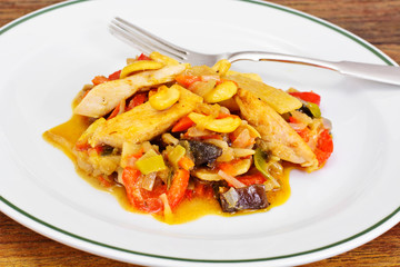 Chicken with Cashew Nuts, Vegetables and Soy Sauce. Asian Cuisin