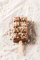 Chocolate ice cream on stick