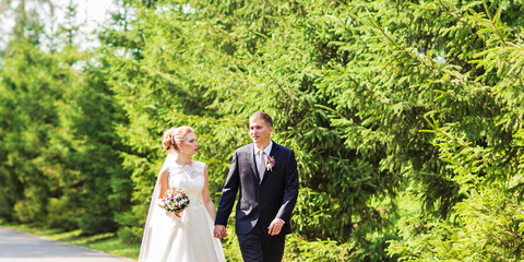 Fototapeta premium Bride and groom on their wedding day