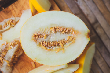 yellow melon Cantaloupe  slices