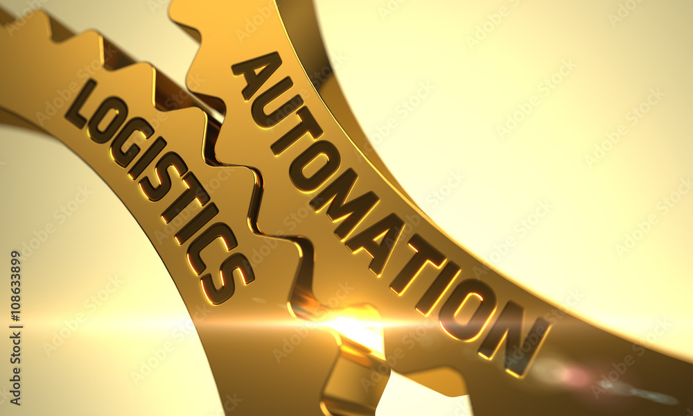 Poster automation logistics - technical design. golden gears with automation logistics concept. automation 