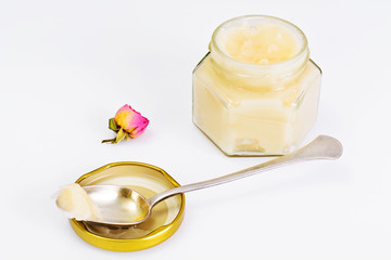 Glass Jar with Cream Honey Bee