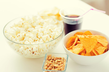 close up of popcorn and corn crisps or nachos